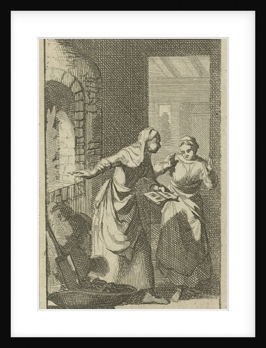 Two women retrieve a book undamaged from the fire by Jan Luyken