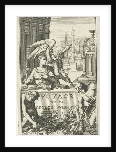 Father Time pointing out classic monuments to a woman who is writing by Joannes Wolters