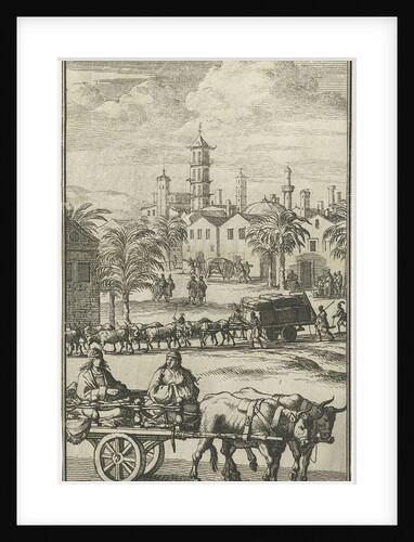 Oxen pulling carts laden with goods and people by Charles Angot