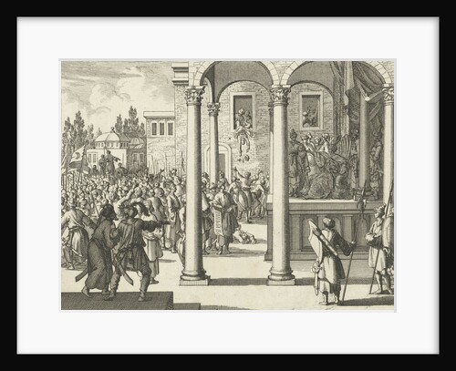 Man negotiates on throne with the leaders of the rebellious Janitzaren at Constantinople by Charles Angot