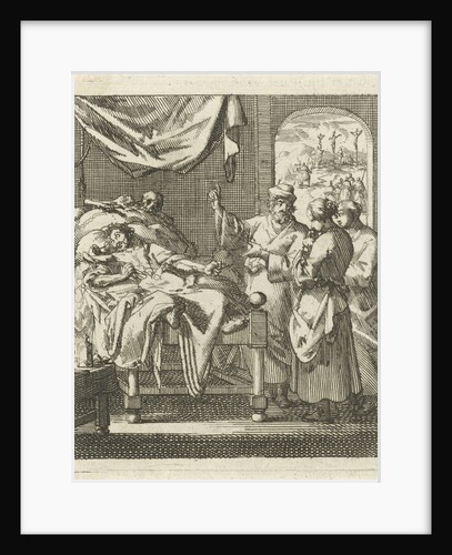 Three people at a sickbed by Pieter Arentsz II