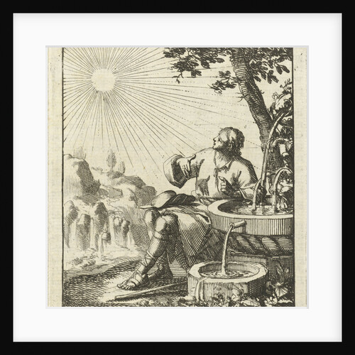 Man sitting next to a fountain, contemplating the sun by Pieter Arentsz II