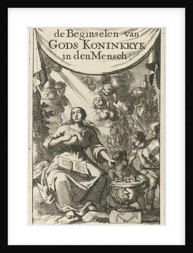 Seated woman pointing to a vase in which plants sprout by Pieter Arentsz II