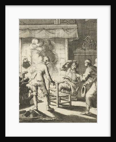 Five people around the fire to welcome the writer Willem Sluiter by Gerbrandt Schagen