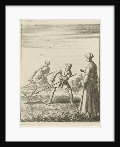 A woman beholds a mower behind whom stands Death with a scythe by Pieter Arentsz II