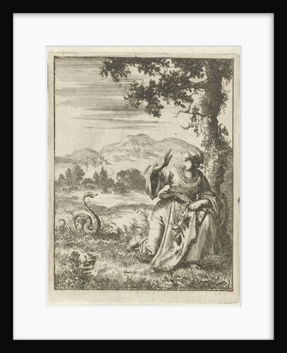 A woman picking a flower attacked by a snake by Pieter Arentsz II