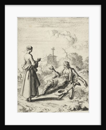 Woman speaks to a beggar by Pieter Arentsz II