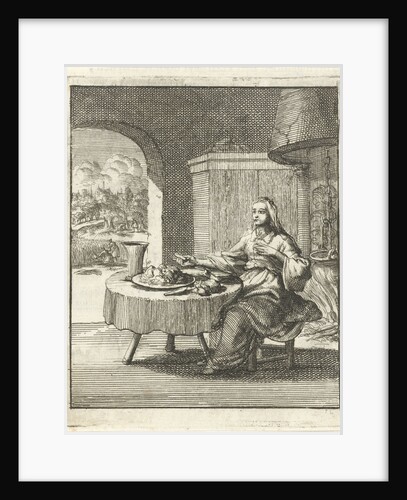 Woman eating at a table by Pieter Arentsz II