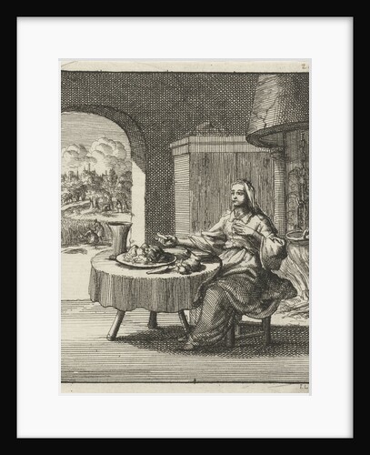 Woman eating at a table by Pieter Arentsz II