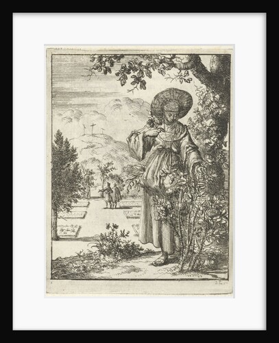 Woman picking roses in a garden by Pieter Arentsz II