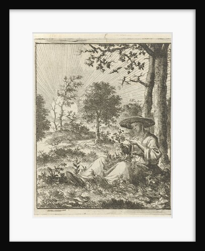 Woman looking at flowers in the field by Pieter Arentsz II