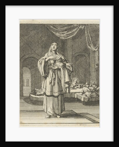 Veiled woman with bread and a wine cup in her hands by Pieter Arentsz II