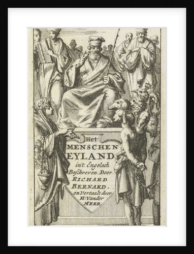 Judge listening to the indictment which brings out a woman against the personification of the deadly sins by Abraham Boekholt