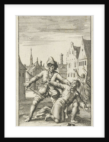 Unarmed man is threatened in the street by a man with a sword by Jan Bouman
