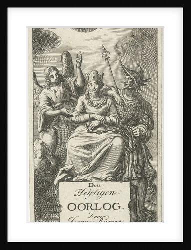 Garland and chained woman flanked by an angel and a soldier by Johannes Boekholt