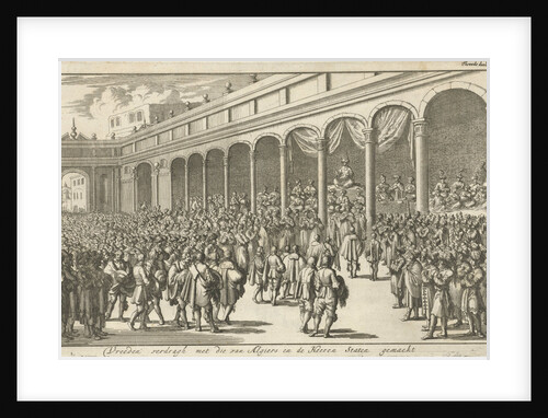 Asan Aga speaks to Westerners in the presence of a large crowd on a square by Jan Claesz ten Hoorn