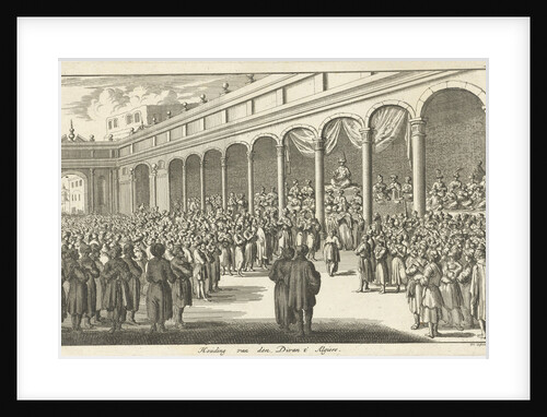 Asan Aga speaking to an audience on a large square by Jan Luyken