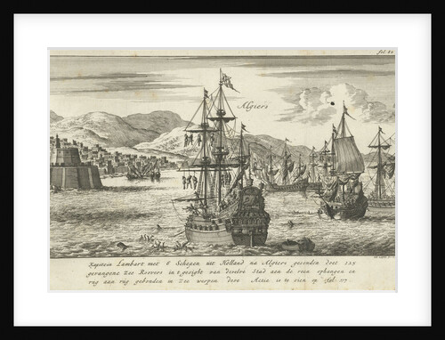 Captain Lambert Hendrikszoon hangs 125 pirates from the yards of his ships or throws them into the sea off the port of Algiers by Jan Claesz ten Hoorn