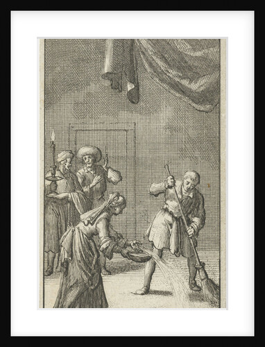 Christian watches as a man and woman are cleaning the floor by Johannes Boekholt