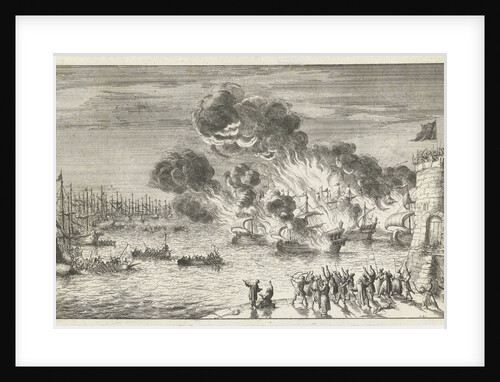 Futile effort of the Greeks to burn the Venetian fleet by Timotheus ten Hoorn