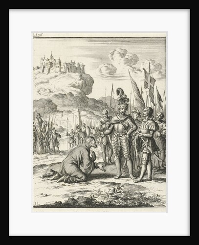 Isaac Komnenos of Cyprus is kneeling in front of Richard the Lionheart by Timotheus ten Hoorn