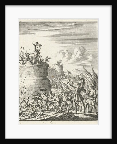 Attack on a fortress where a Turk is hit by arrows by Timotheus ten Hoorn