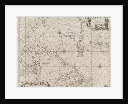 Sea chart a part of the coast of northern Canada and Greenland, with two compass roses by Jan Luyken