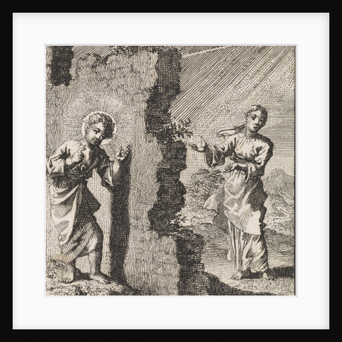 Christ knocking on a wall behind which stands the personified soul by Jan Luyken