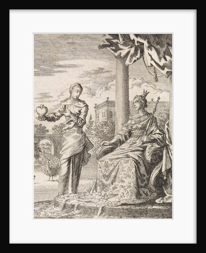 Personification of the soul shows the enthroned World her heart by Jan Luyken