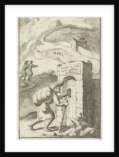 Pilgrim knocks on a door by Boekholt. Johannes