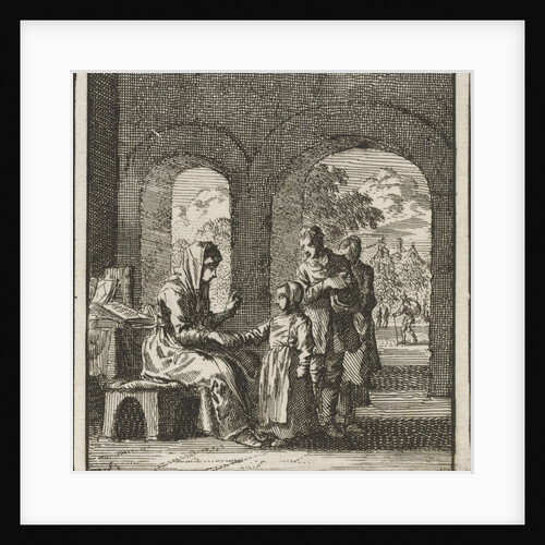 Mother talking to her child admonishingly by Jan Luyken