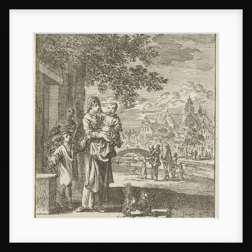 Mother with child on the sidewalk in front of her house by Cornelis van der Sys