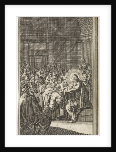 Christ puts his hand on a woman by Anonymous