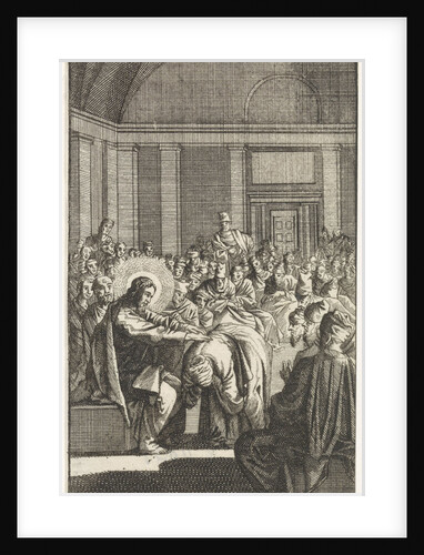 Christ puts his hand on a woman by Anonymous