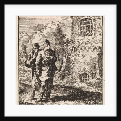 Two travelers watching a man behind the bars of a prison by Pieter Arentsz & Cornelis van der Sys II