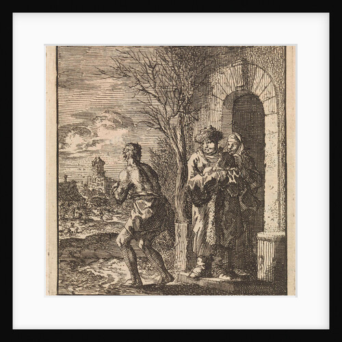 Man with fur coat and fur hat looking at almost naked man by Pieter Arentsz & Cornelis van der Sys II