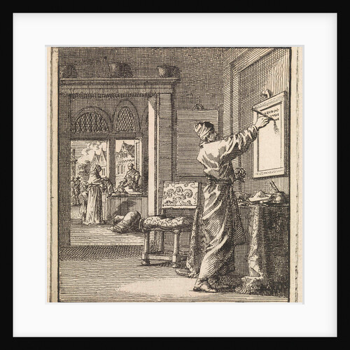 Man writing from right to left on a slate wall by Pieter Arentsz & Cornelis van der Sys II