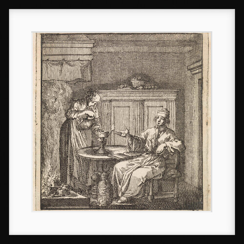 Woman fills a burning oil lamp by Cornelis van der Sys II