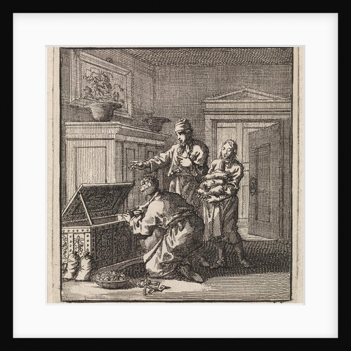Three men near a money box by Pieter Arentsz & Cornelis van der Sys II
