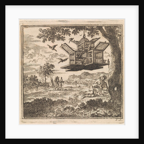 On a tree hangs a birdcage by Pieter Arentsz & Cornelis van der Sys II
