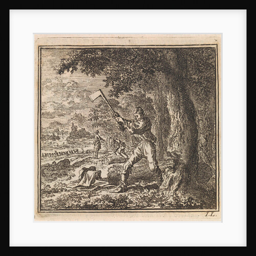 Lumberjack is working to cut down a tree by Pieter Arentsz & Cornelis van der Sys II