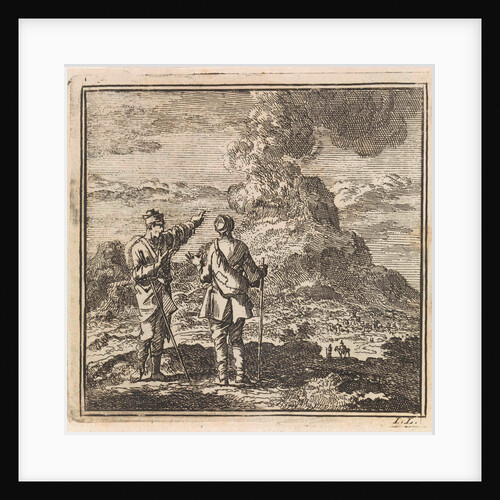 Two hikers looking at the smoking Etna, Italy by Pieter Arentsz & Cornelis van der Sys II