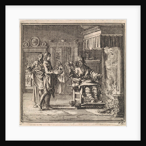 Man with gout gets food served at the fireplace by Pieter Arentsz & Cornelis van der Sys II