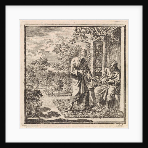 Two men in a garden with a gazebo by Pieter Arentsz & Cornelis van der Sys II