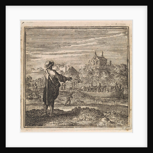 On the waterfront a man watches a barge by Pieter Arentsz & Cornelis van der Sys II