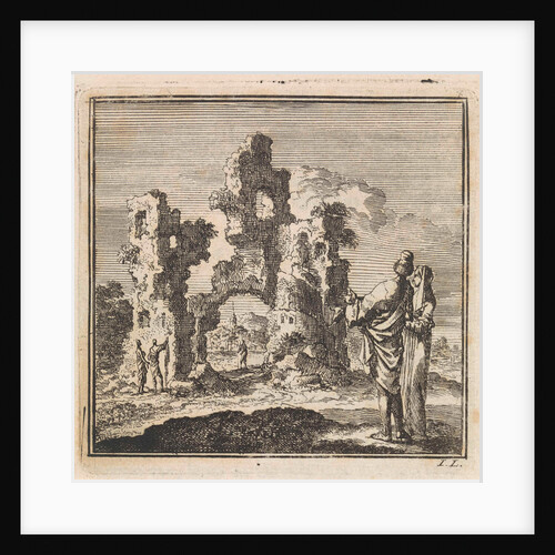 Two figures look at the ruins of a castle by Pieter Arentsz & Cornelis van der Sys II