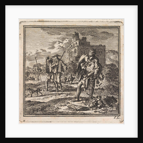 Man with a globe in his arms drops valuables by Pieter Arentsz & Cornelis van der Sys II