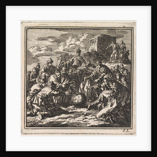 People of all sorts reaching for a globe by Pieter Arentsz & Cornelis van der Sys II