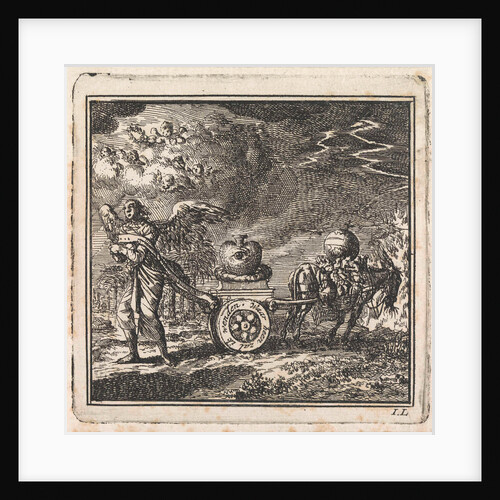 Heart on a chariot pulled in opposite directions by an angel and a donkey by Pieter Arentsz & Cornelis van der Sys II