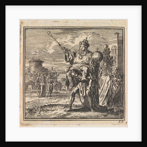 Man is burdened by the weight of the dignitary on his back, whose cloak is carried by death and the devil by Cornelis van der Sys II